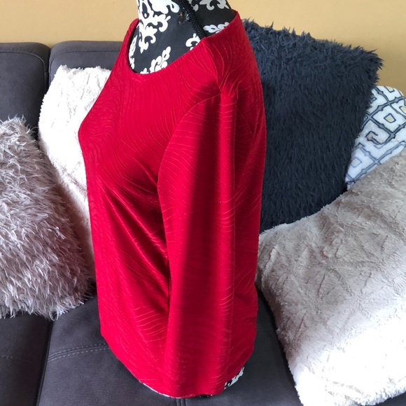 JM COLLECTION Red 3/4 Sleeve Top Size Petite M - Picture 3 of 8